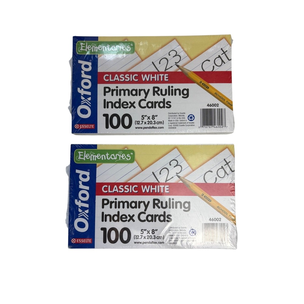 2 Pack Oxford Elementaries Primary Ruling Index Cards 5x8 White 200 Count 46002